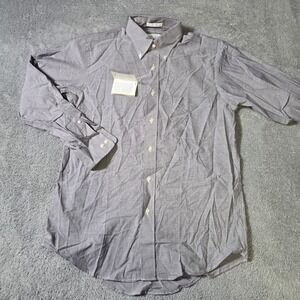 Eagle Shirtmakers Mens 15.5 32/33 Button Down Shirt Grey Solid Cotton Long Sleev